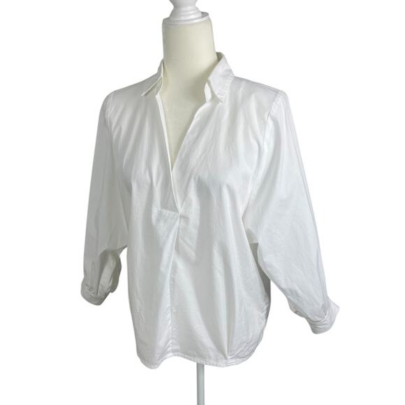 Weill Paris Cotton Popover Top Button Back White Size S/M Classic Effortless - Picture 2 of 8